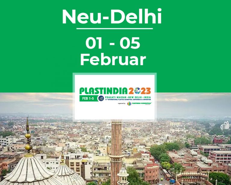 Frilvam in Neu-Delhi für die Plastindia 2023, eine internationale Messe für die Kunststoffindustrie
